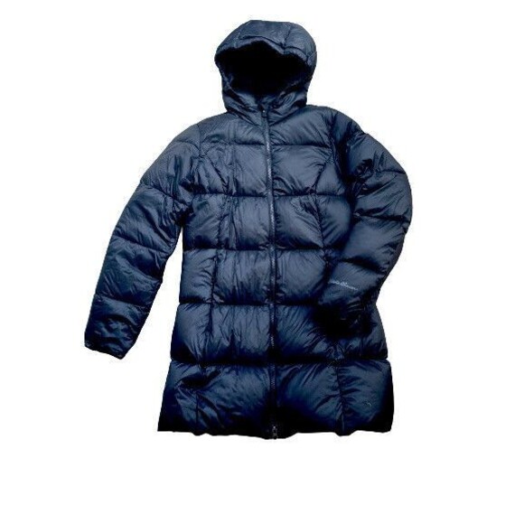 EDDIE BAUER MEDIUM PARKA COAT EB550 WINTER PUFFER JACKET BLACK HOODIE 75% DOWN - Picture 1 of 12
